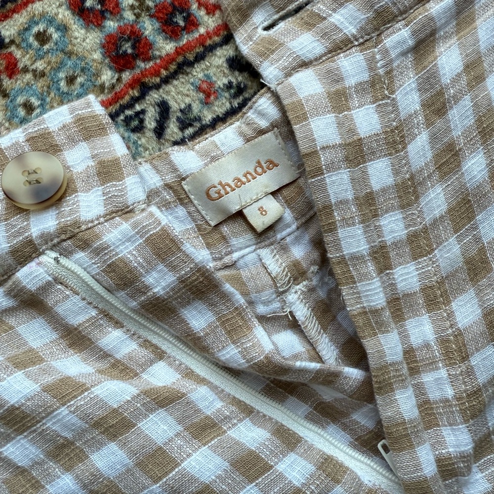 Ganda Gingham Cotton Shorts Beige & White High Waist AU Size 8 / US Size 4